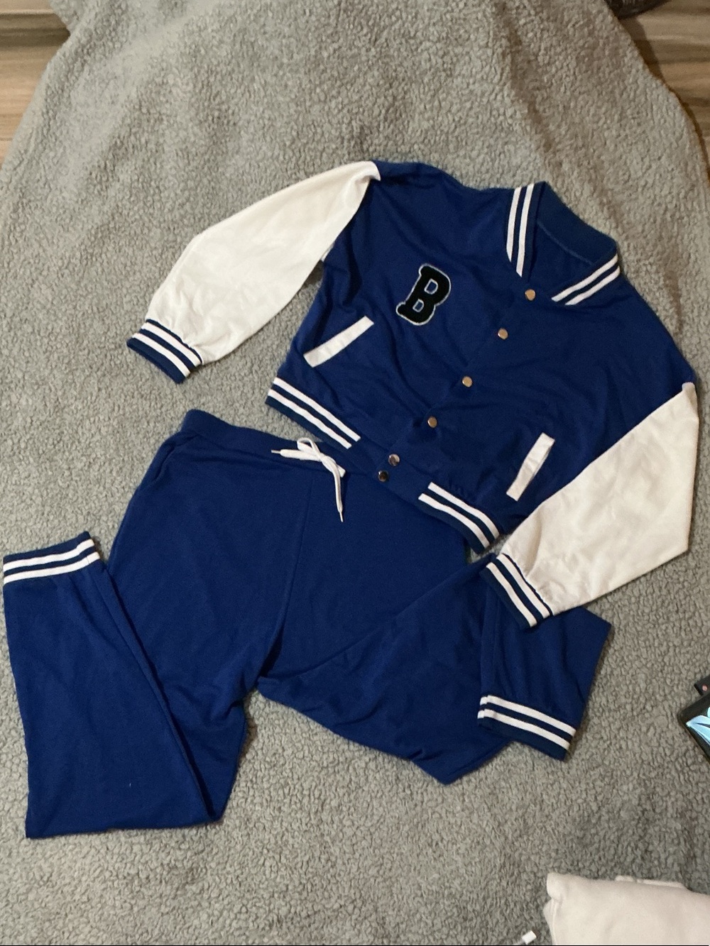 Blue and White Varsity Jacket & Jogger Set